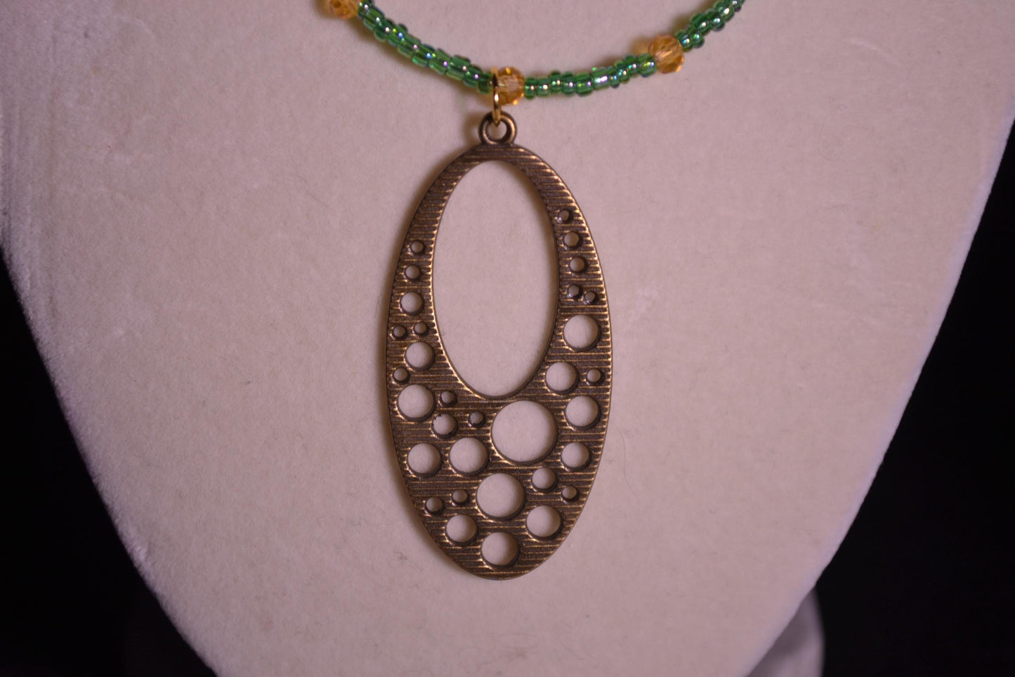 Brass bubble pendant beaded necklace