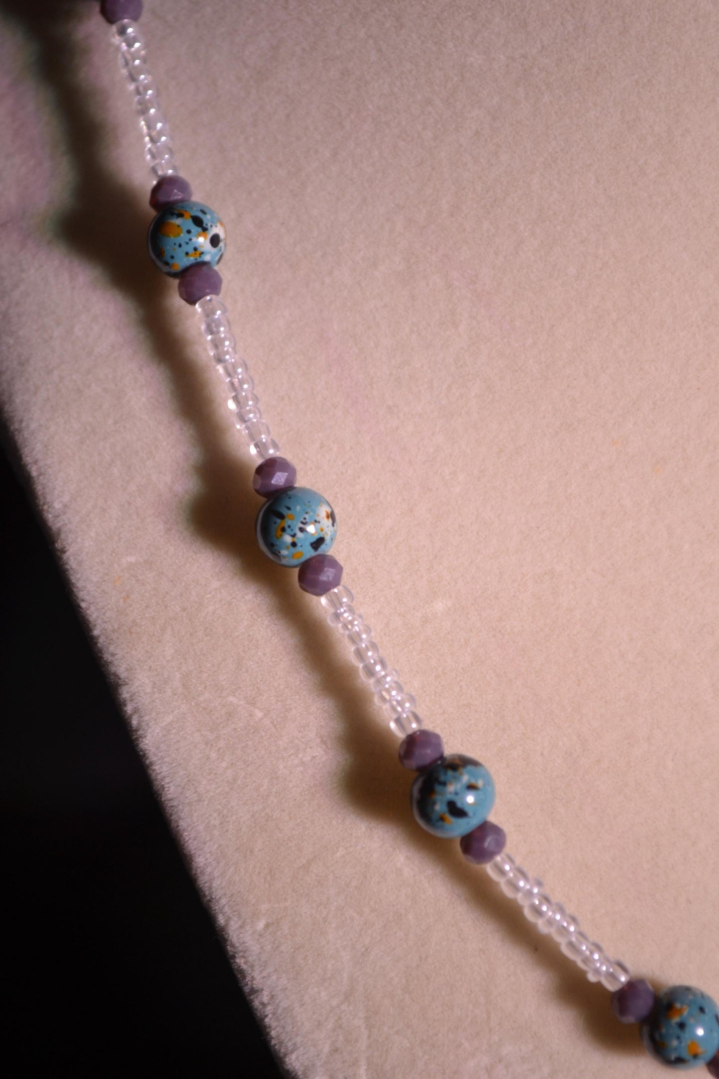 Multicolor glass bead necklace. Turquoise and gray
