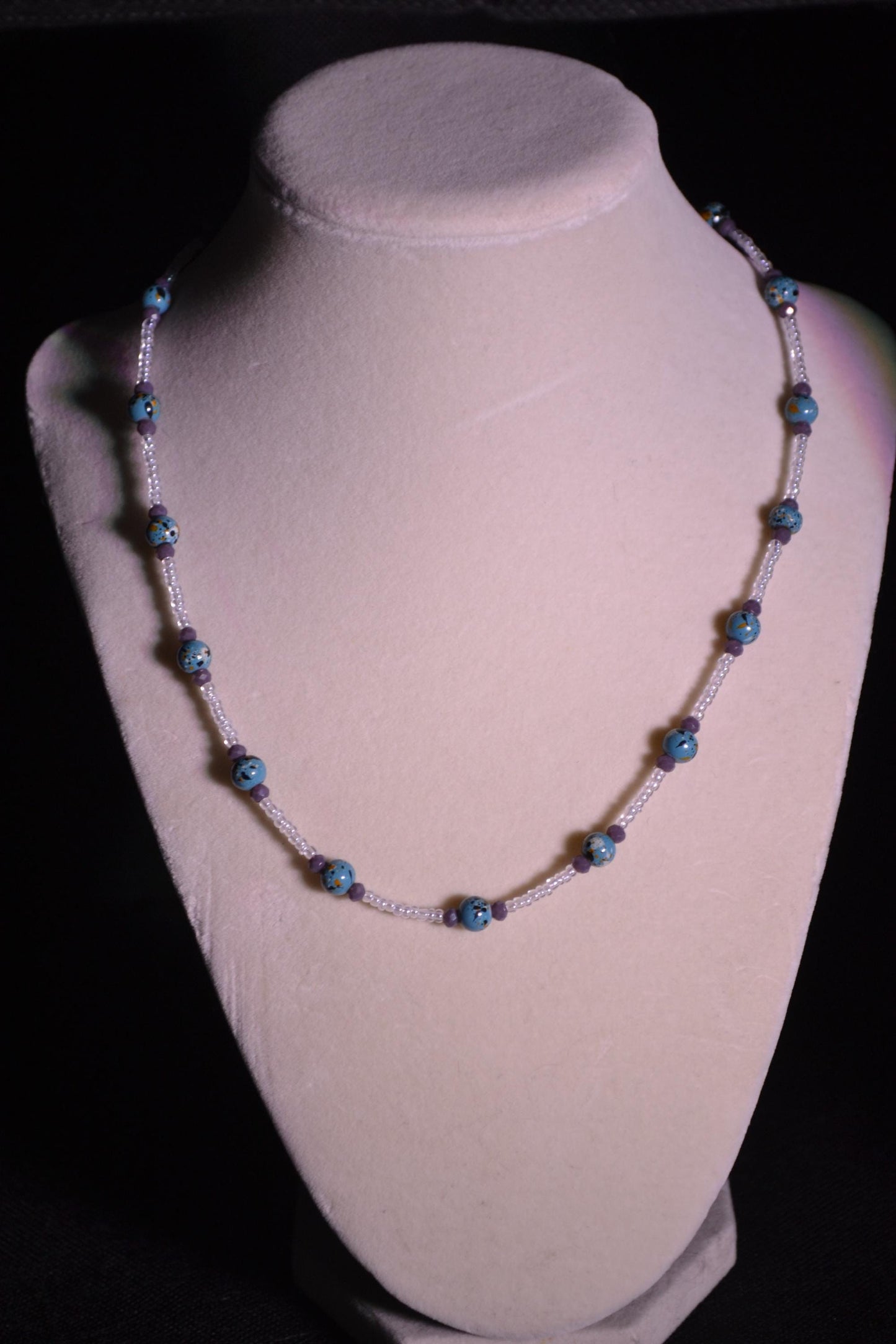 Multicolor glass bead necklace. Turquoise and gray