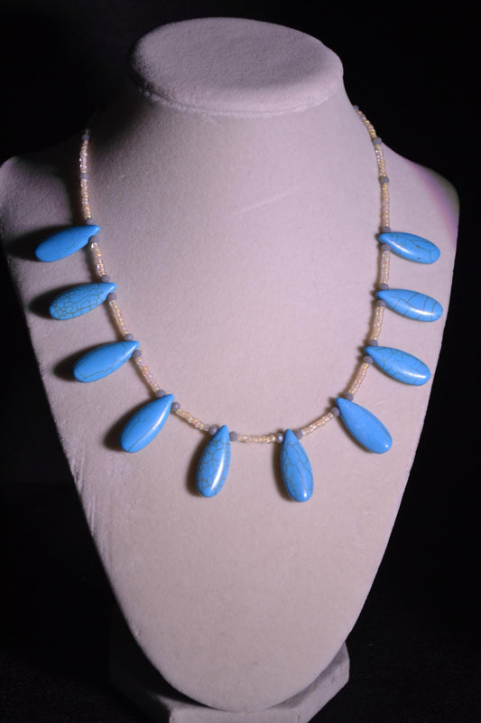 Multicolor glass bead necklace. Turquoise and yellow