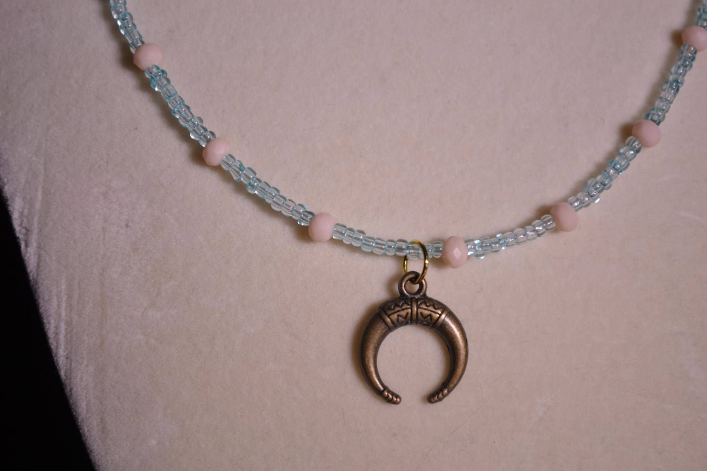 Brass pendant glass bead necklace