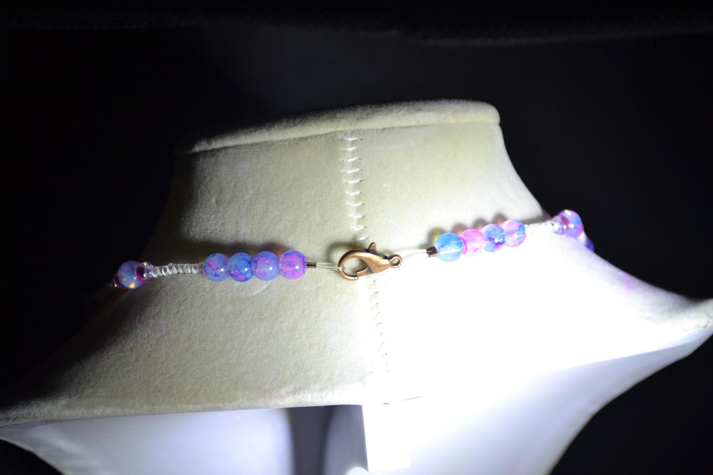 Wire wrapped sharks tooth beaded necklace. Galaxy colors