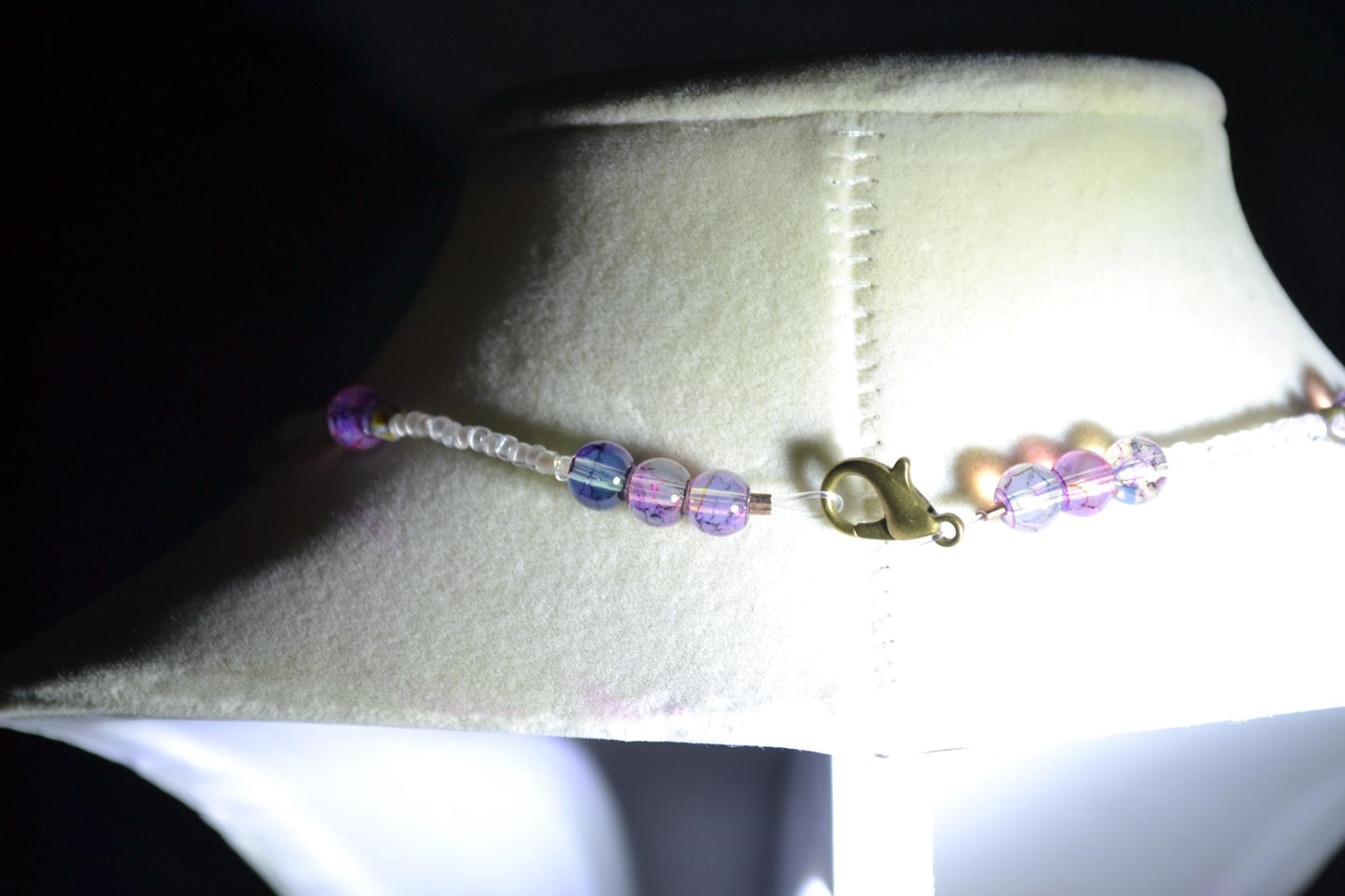 Wire wrapped sharks tooth beaded necklace. White and quartz
