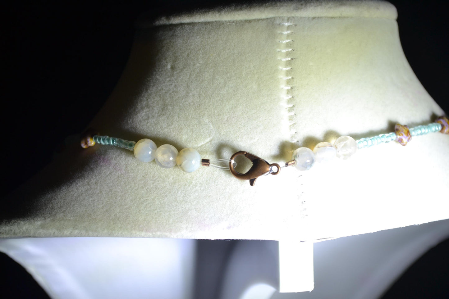 Multicolor glass bead necklace. Aqua and Picasso stars