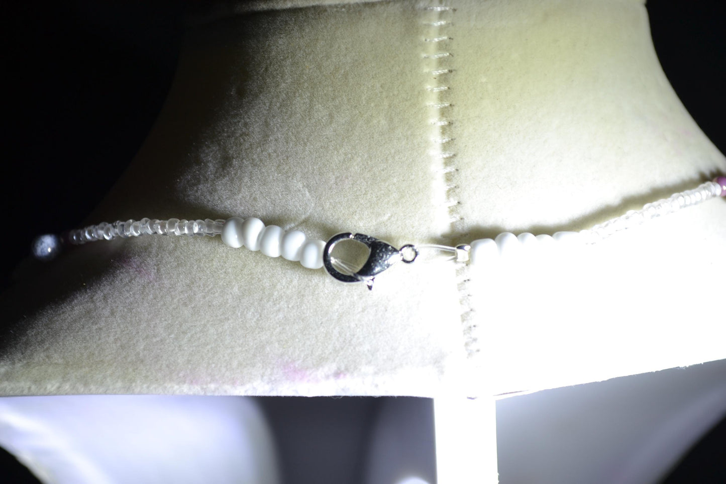 Multicolor glass bead necklace. Grey, white, and pink