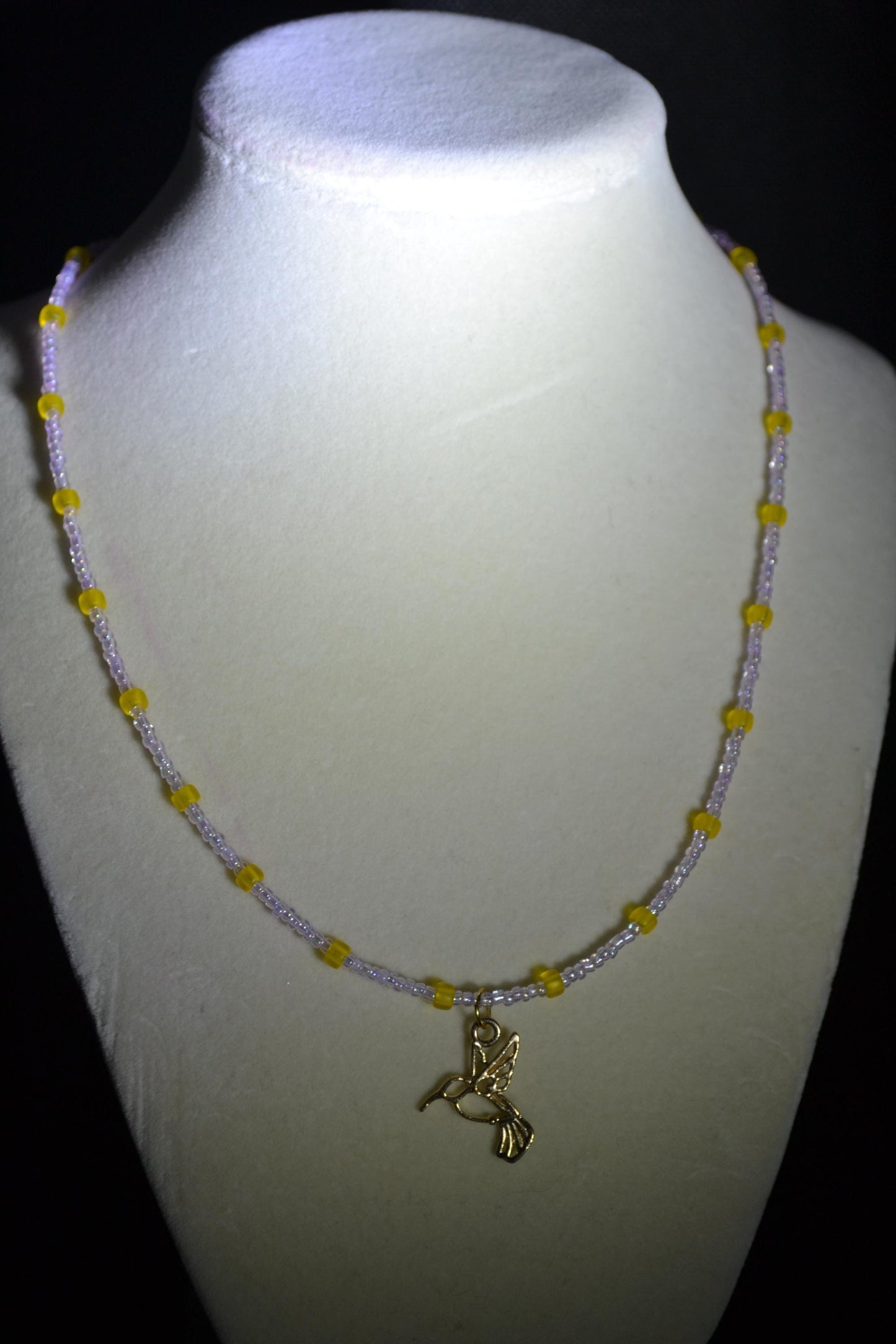 Hummingbird pendant glass bead necklace