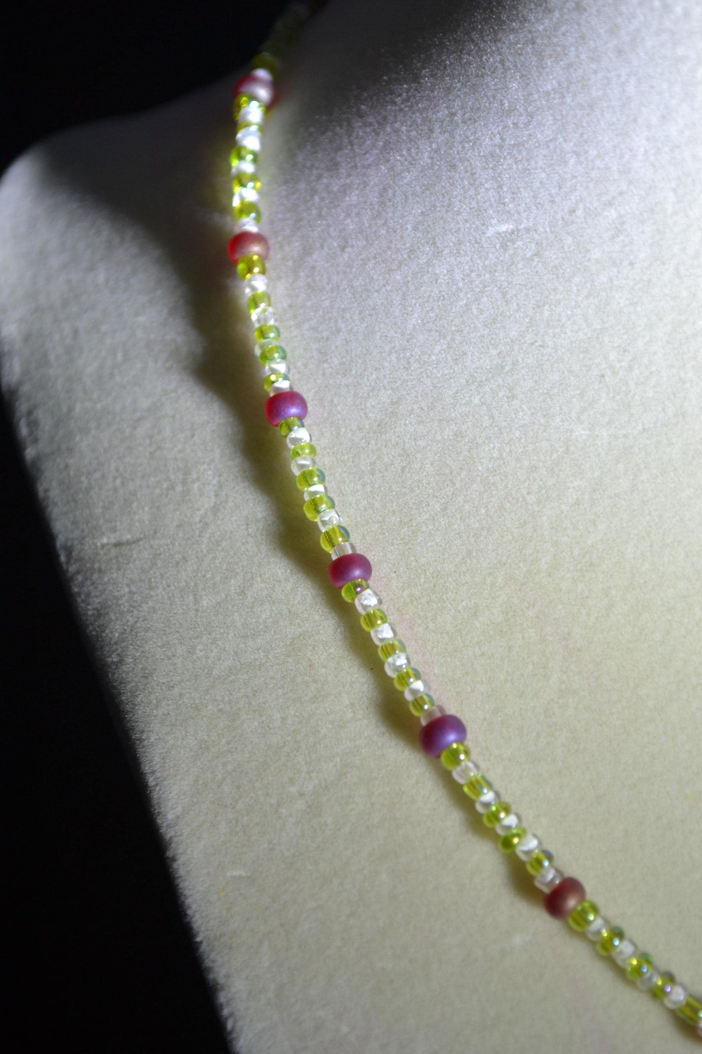White dragonfly pendant glass bead necklace