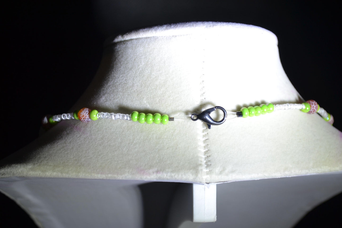Green, red and white Beaded Necklace