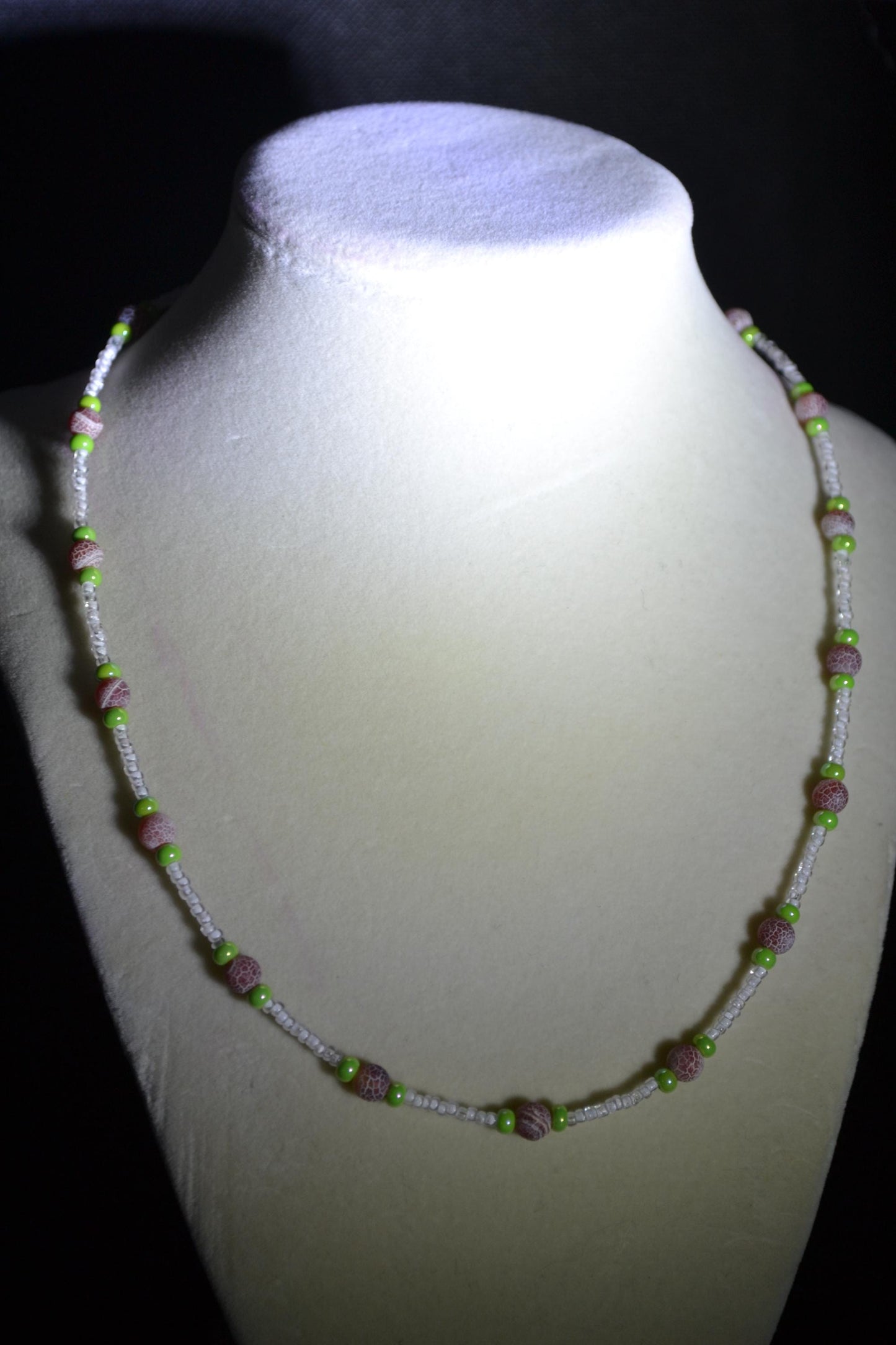 Green, red and white Beaded Necklace