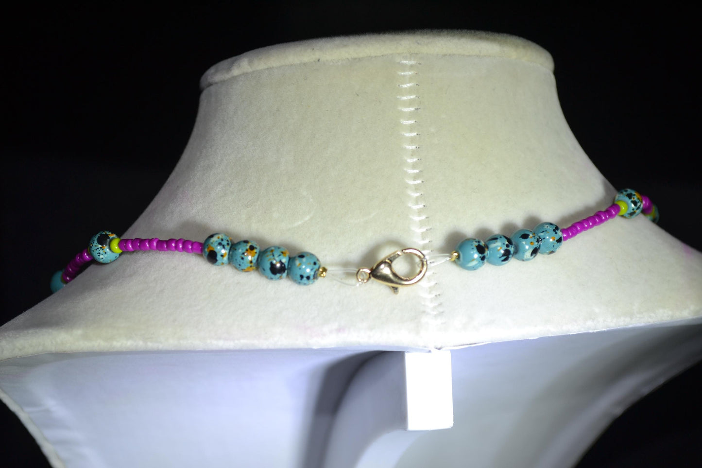 Fuchsia, turquoise, and olive beaded necklace & bracelet set