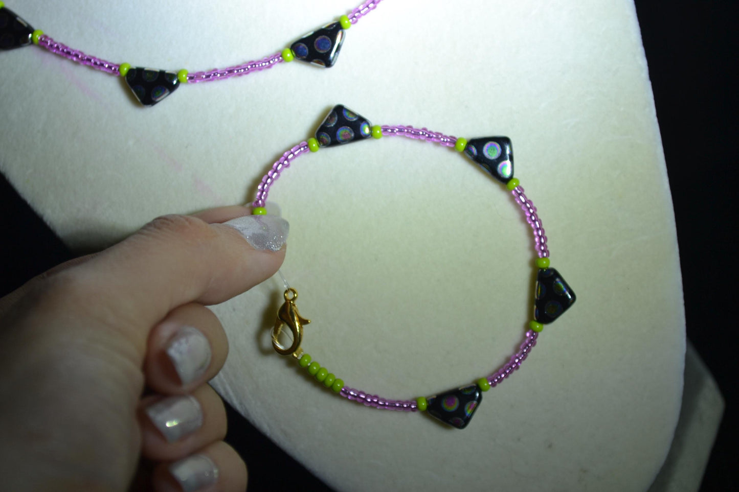Black and rainbow beaded necklace & bracelet set