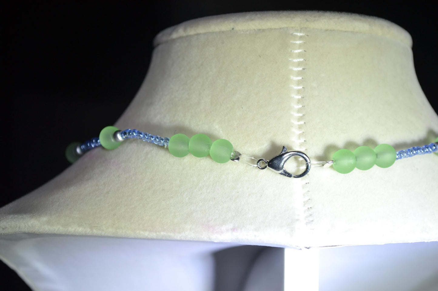 Multicolor glass bead necklace. Sea glass, blue, and silver