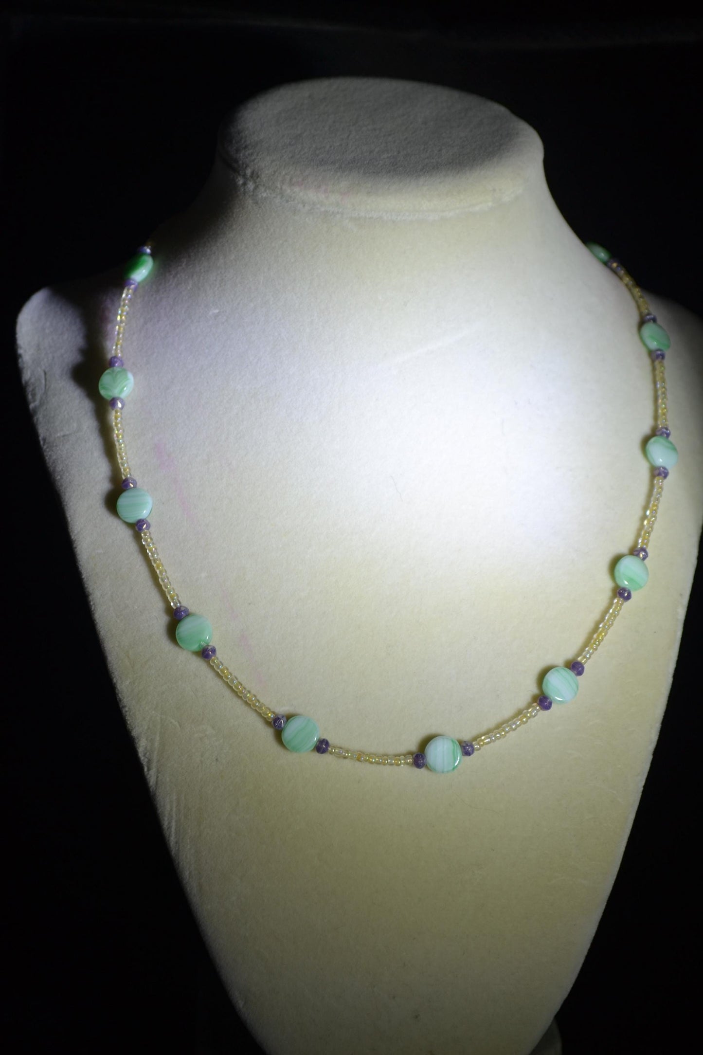 Multicolor glass bead necklace. Tie dye, amethyst, and sand