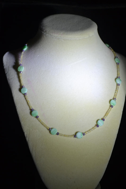 Multicolor glass bead necklace. Tie dye, amethyst, and sand