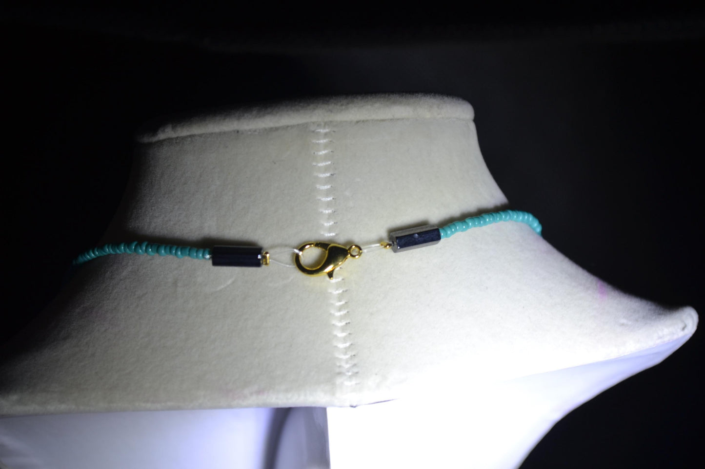 Multicolor glass bead necklace. Aqua, lemon, and rose