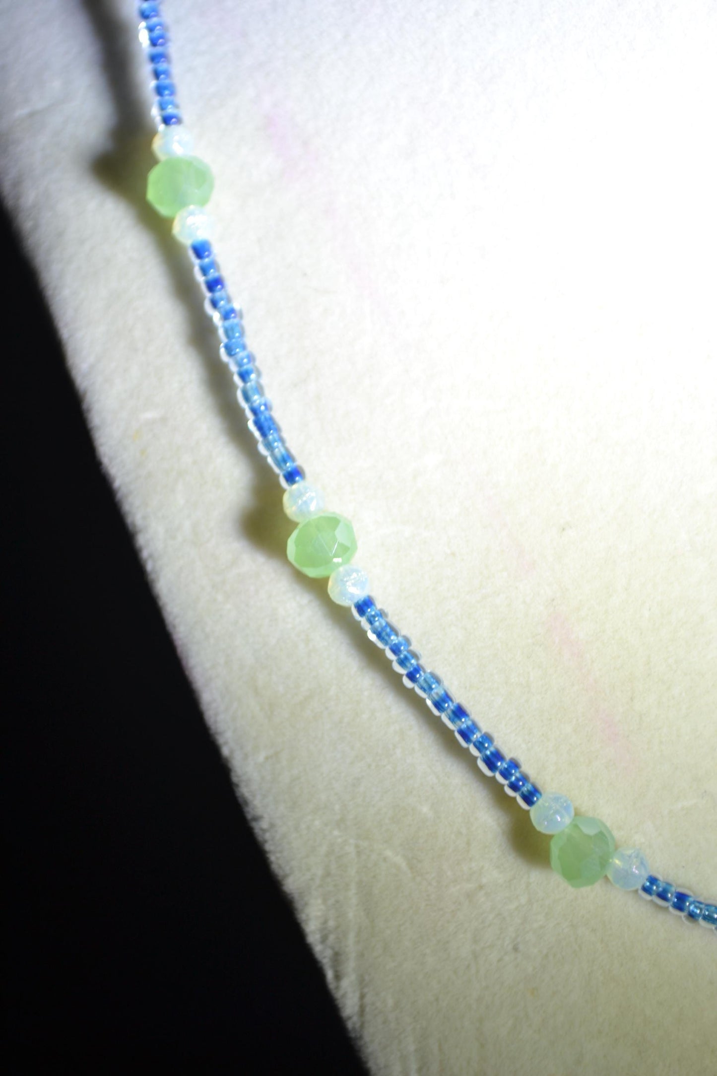 Multicolor glass bead necklace. Navy, opal, and green
