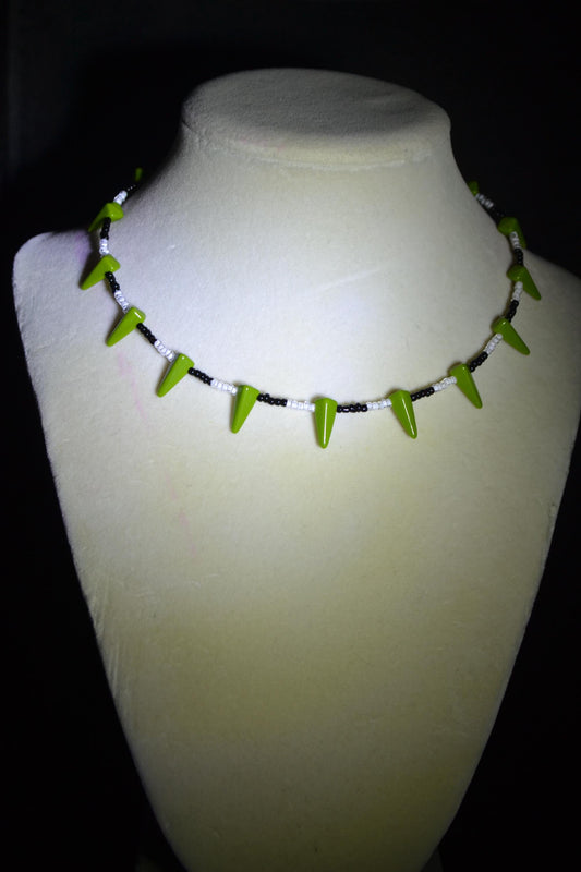 Multicolor glass bead choker. Black, white, and avocado
