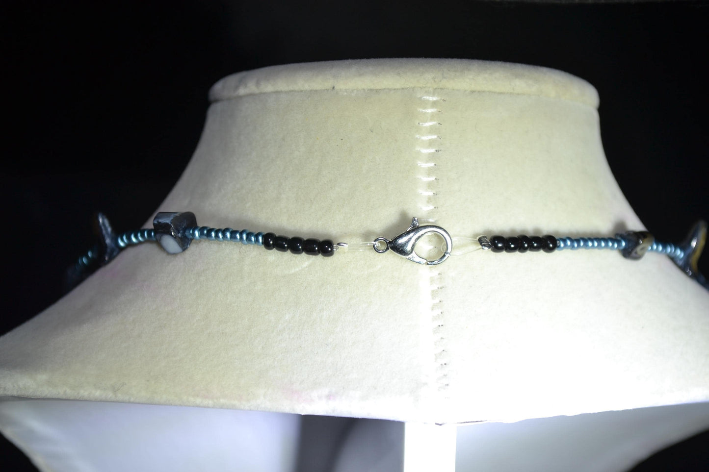 Multicolor glass bead necklace. Abalone and metallic blue