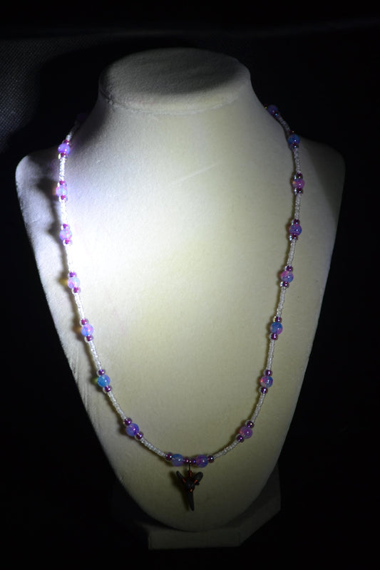 Wire wrapped sharks tooth beaded necklace. Galaxy colors