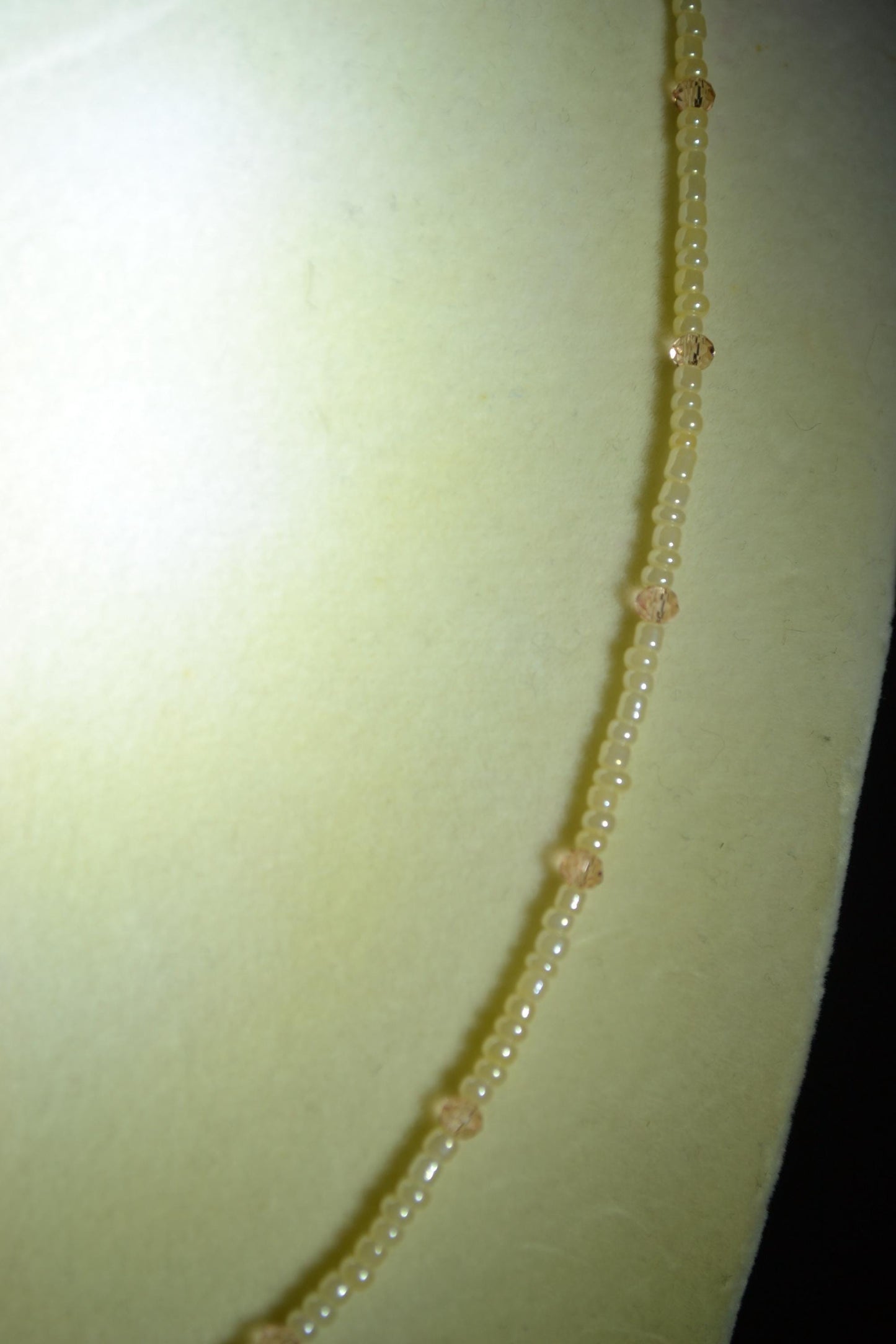 Wire wrapped sharks tooth beaded necklace. Pearl and peach