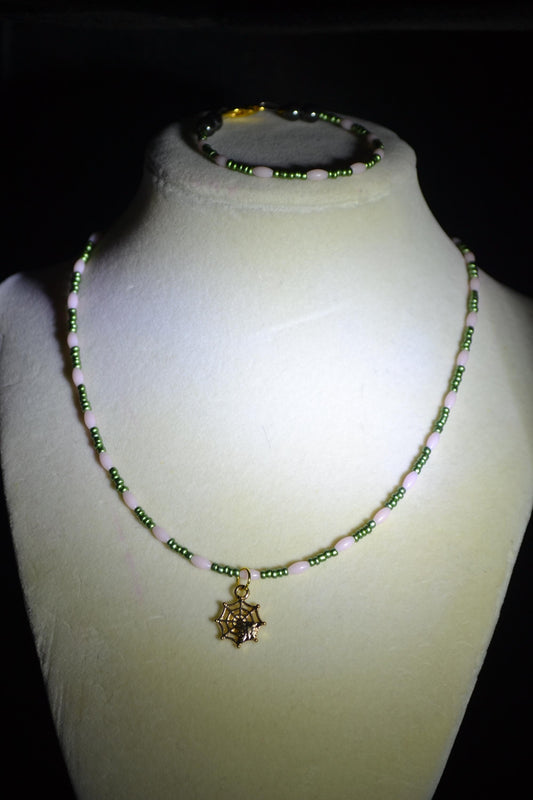 Spiderweb beaded necklace & bracelet set