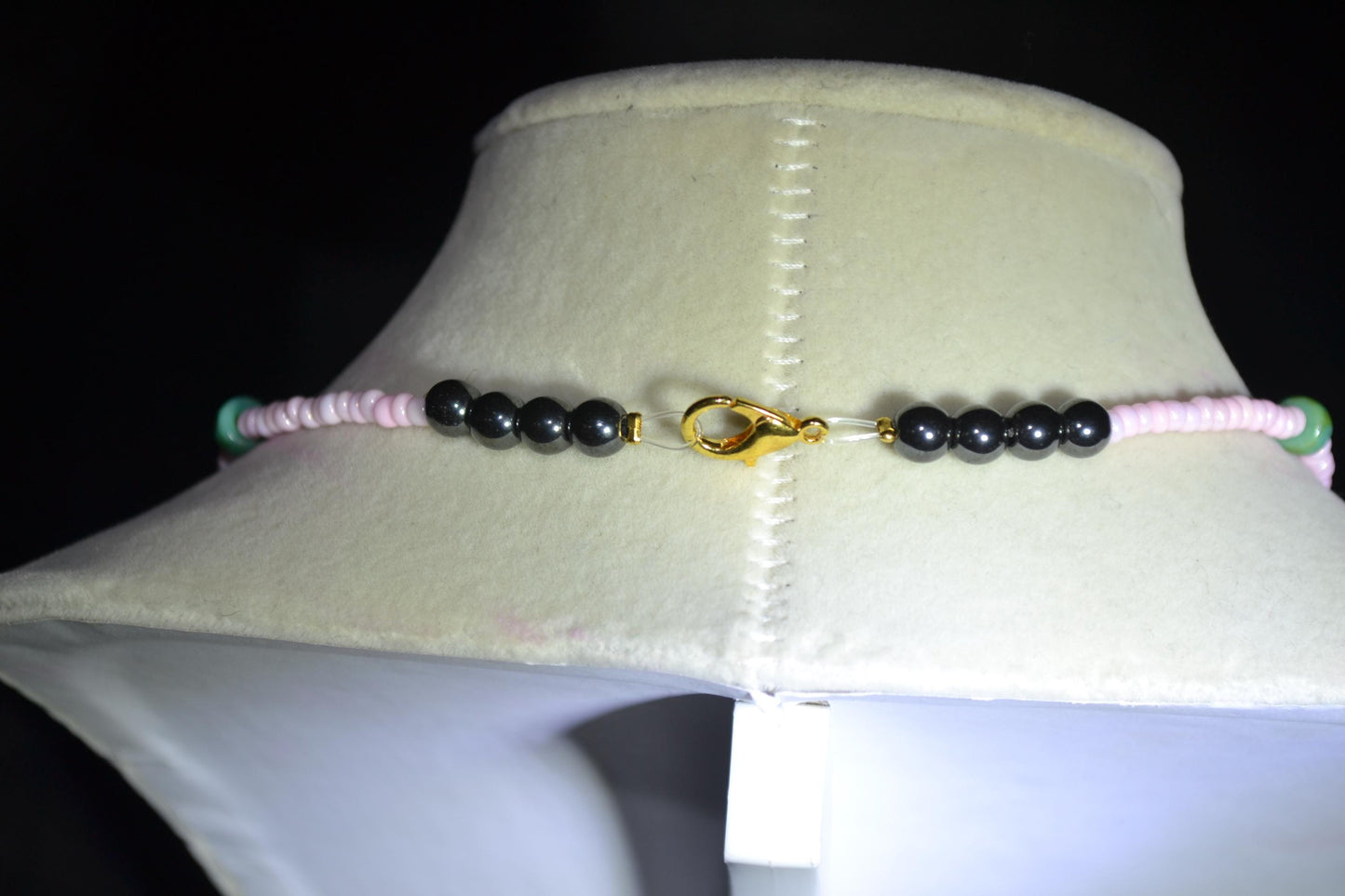 Black cat with sun pendant glass bead necklace