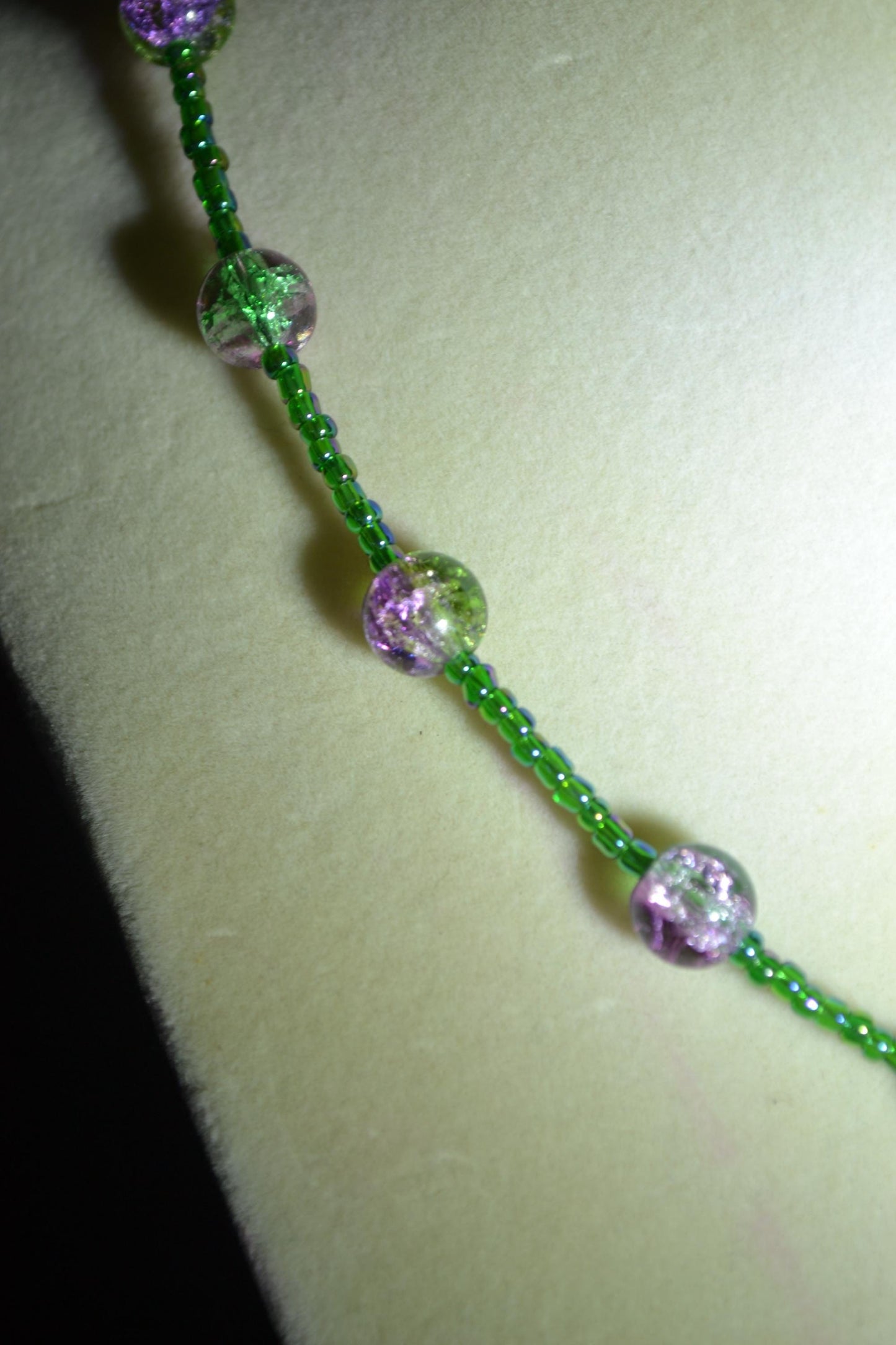 Purple and green crackled beaded necklace & bracelet set