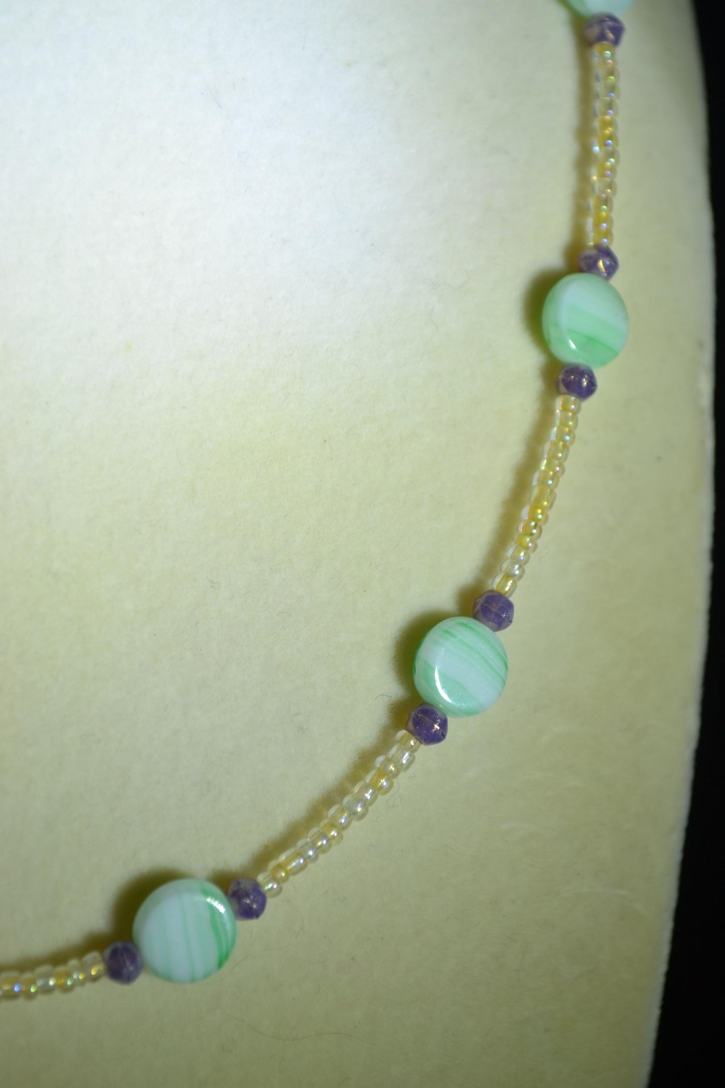 Multicolor glass bead necklace. Tie dye, amethyst, and sand