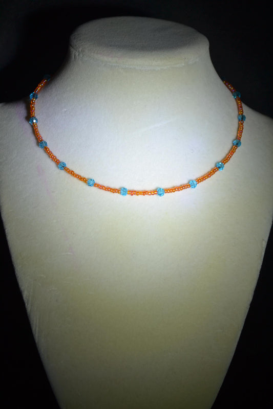 Multicolor glass bead choker. Orange and blue. Florida gators