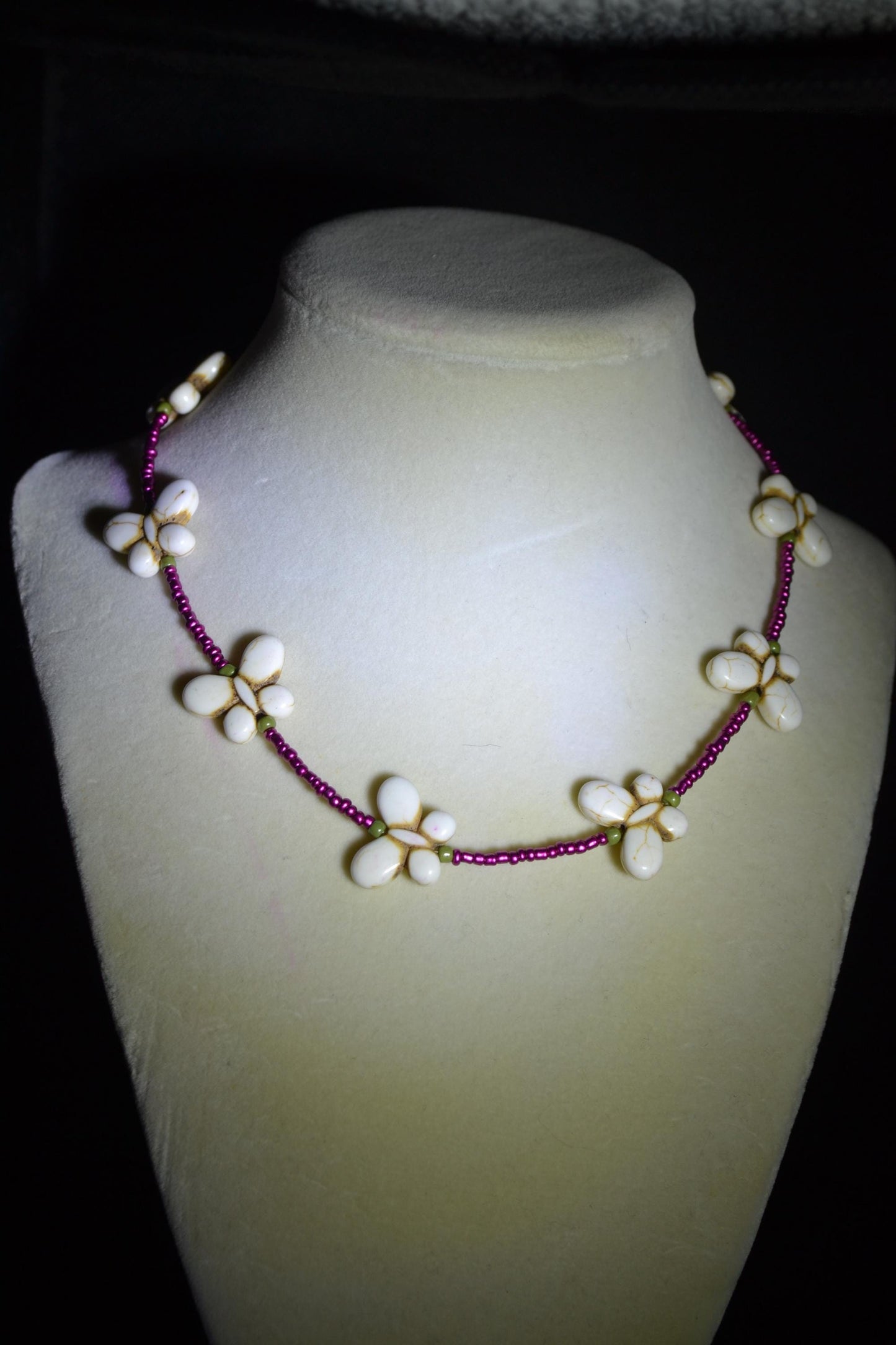 Beaded Butterfly Choker. White, pink, and olive