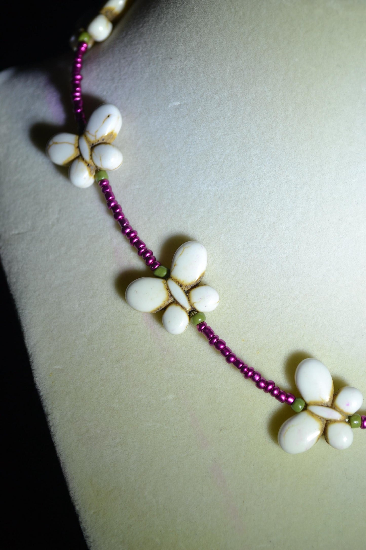 Beaded Butterfly Choker. White, pink, and olive