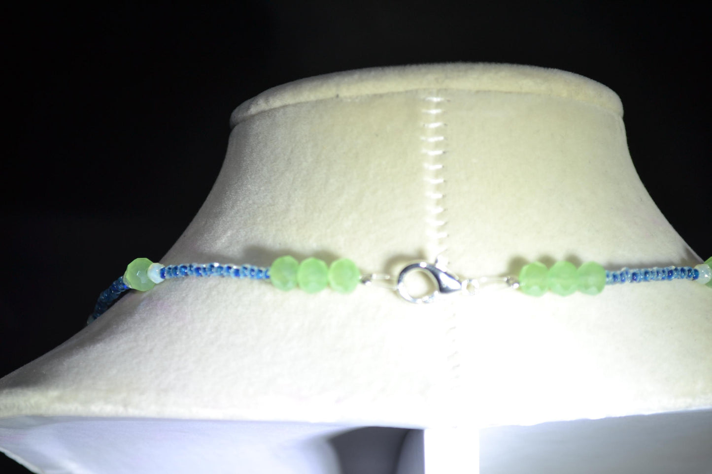 Multicolor glass bead necklace. Navy, opal, and green