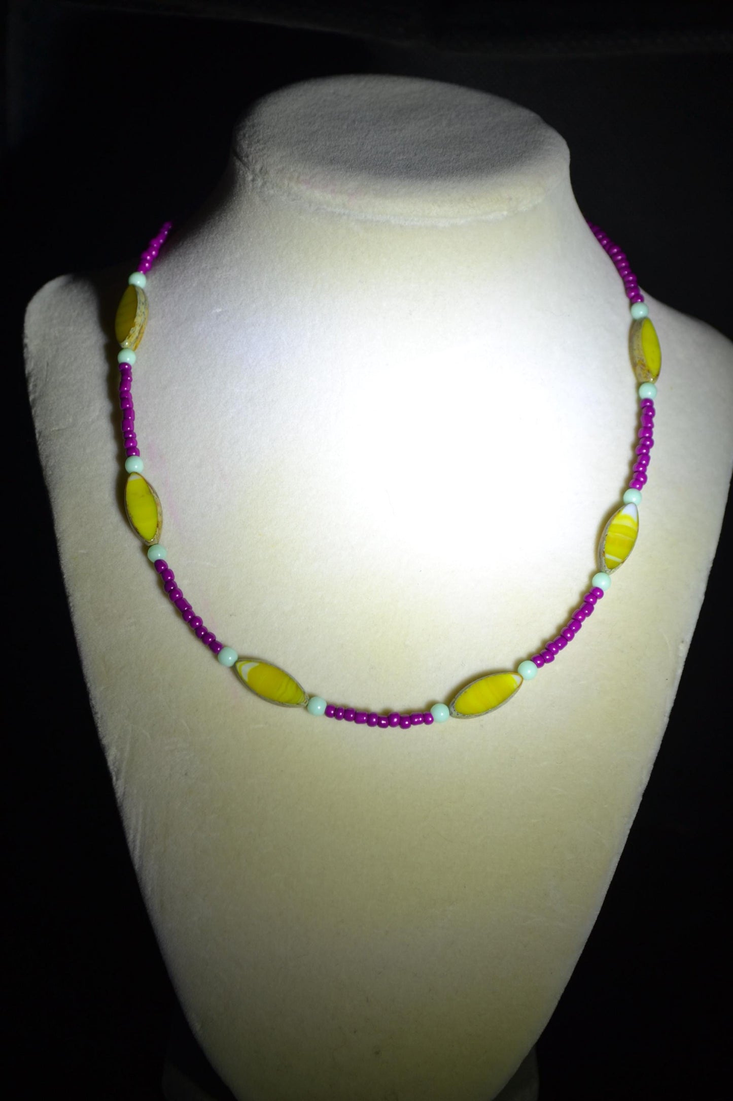 Multicolor glass bead necklace. Lemon, berry, and mint