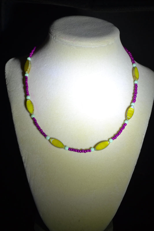Multicolor glass bead necklace. Lemon, berry, and mint