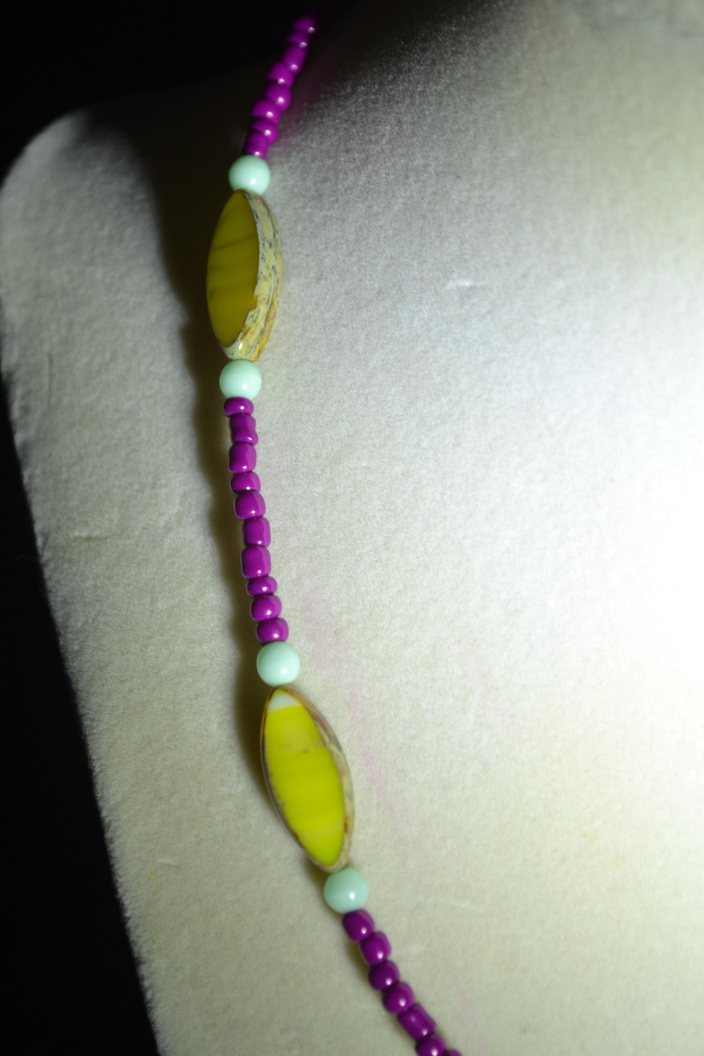 Multicolor glass bead necklace. Lemon, berry, and mint