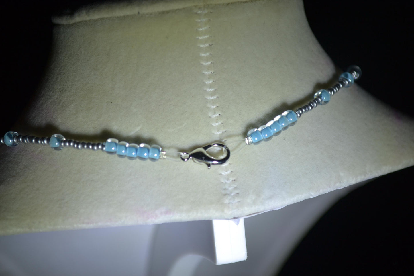Mermaid pendant glass bead choker. Silver and blue