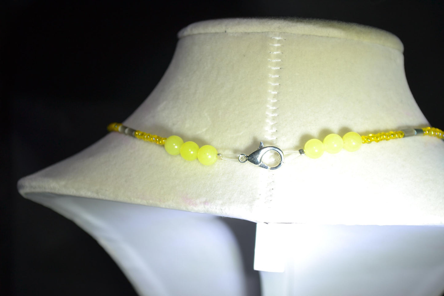 Hamsa pendant glass bead necklace. Yellow and silver
