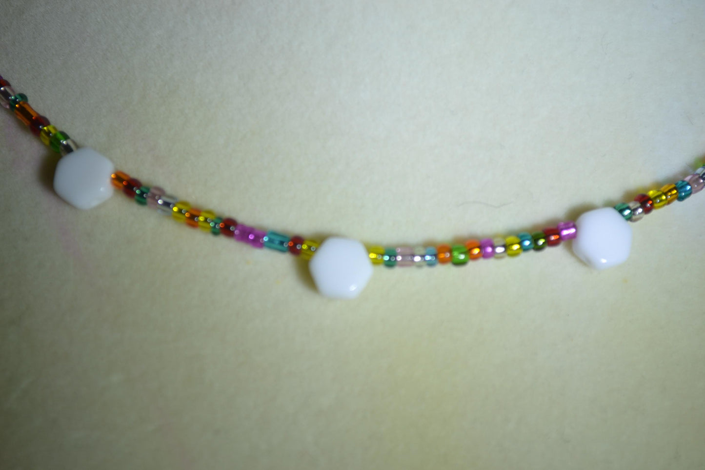 Multicolor glass bead necklace. Reversible rainbow