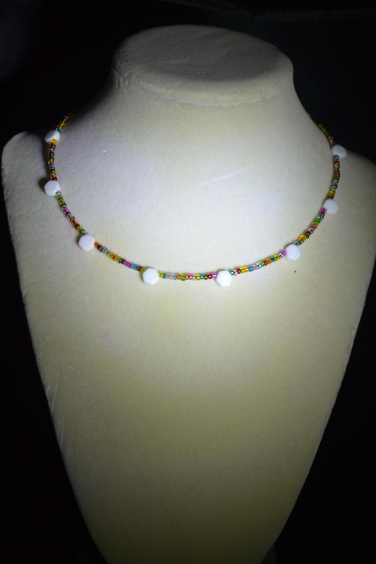 Multicolor glass bead necklace. Reversible rainbow