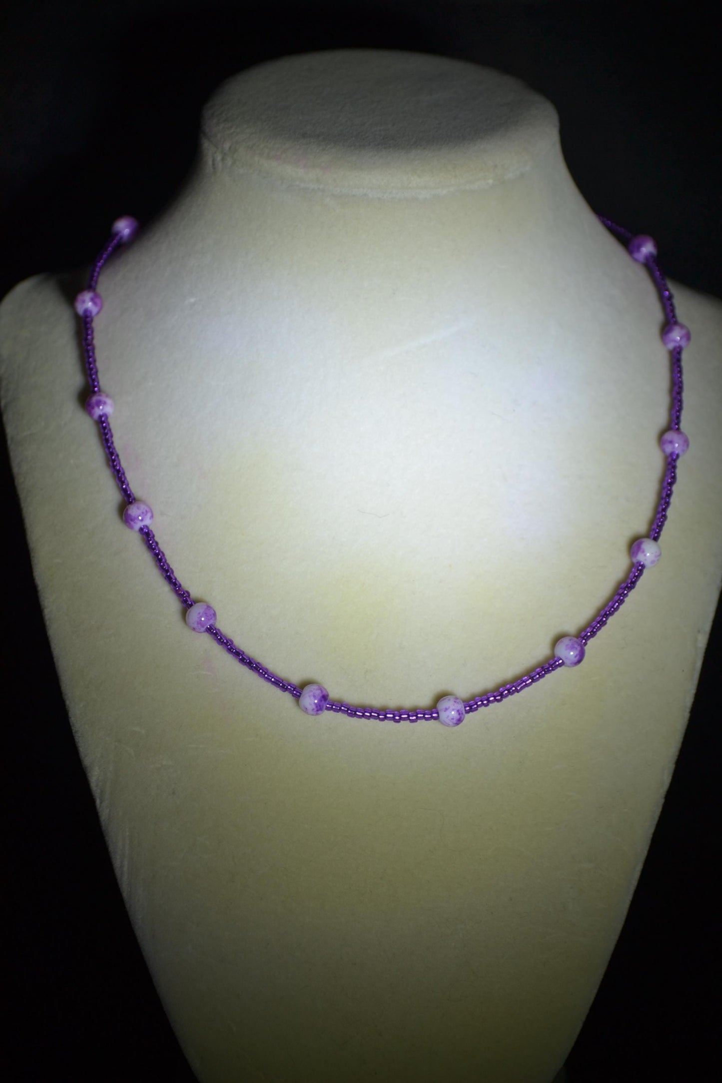 Multicolor glass bead necklace. Grape juice