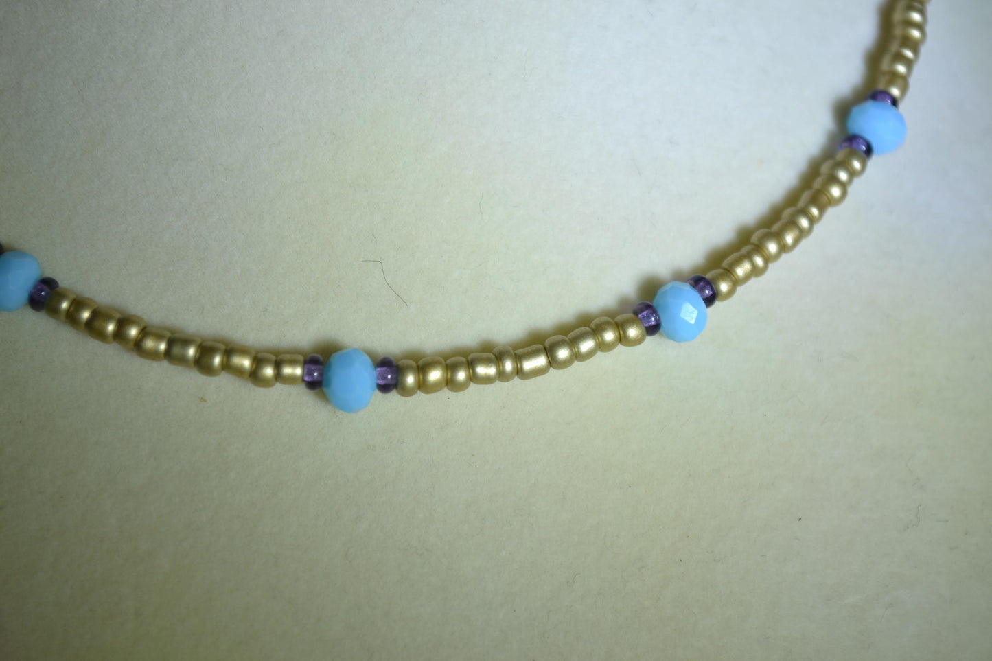 Multicolor glass bead choker. Aqua, gold, and amethyst