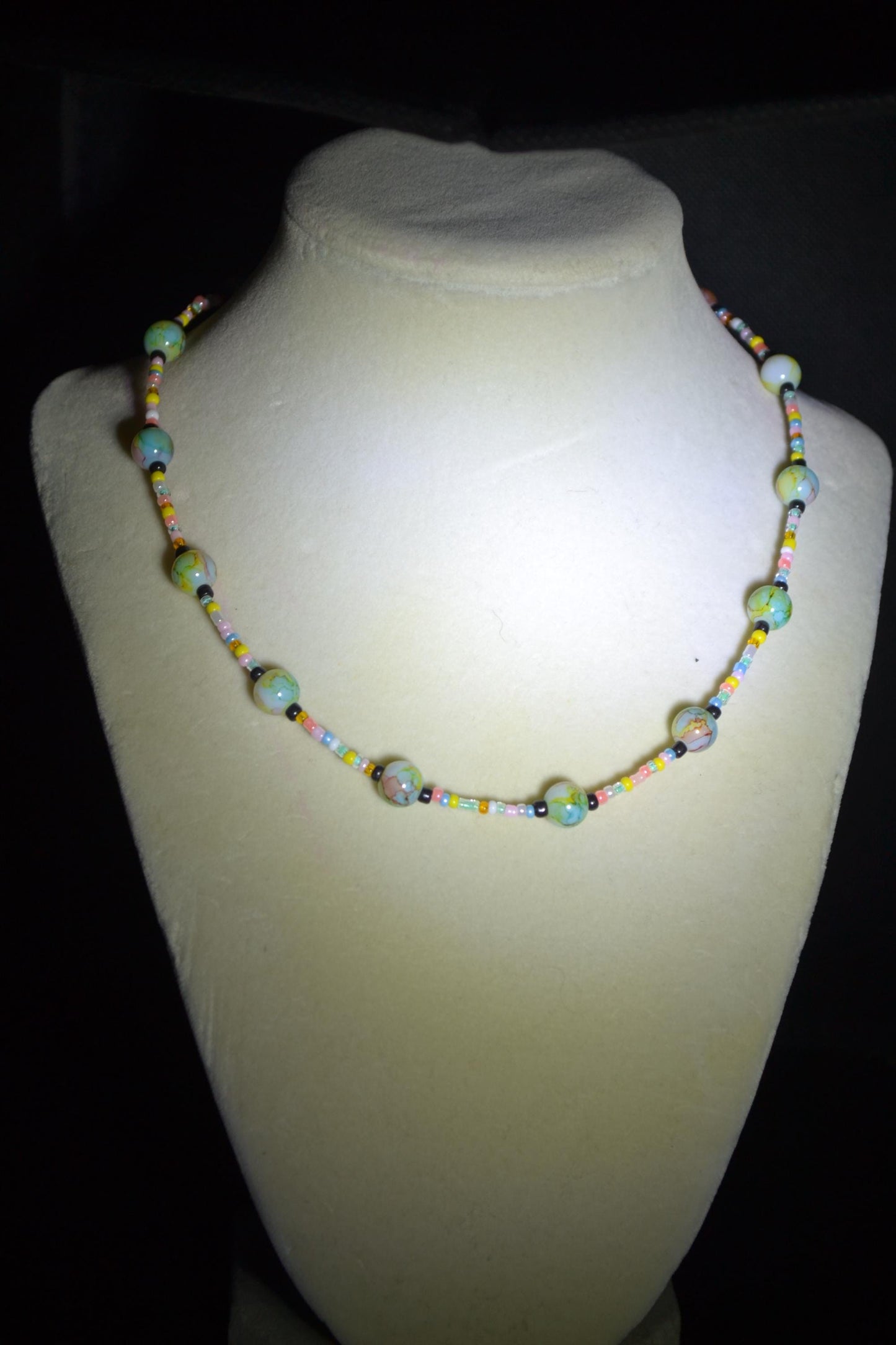 Multicolor glass bead necklace. Pastel rainbow