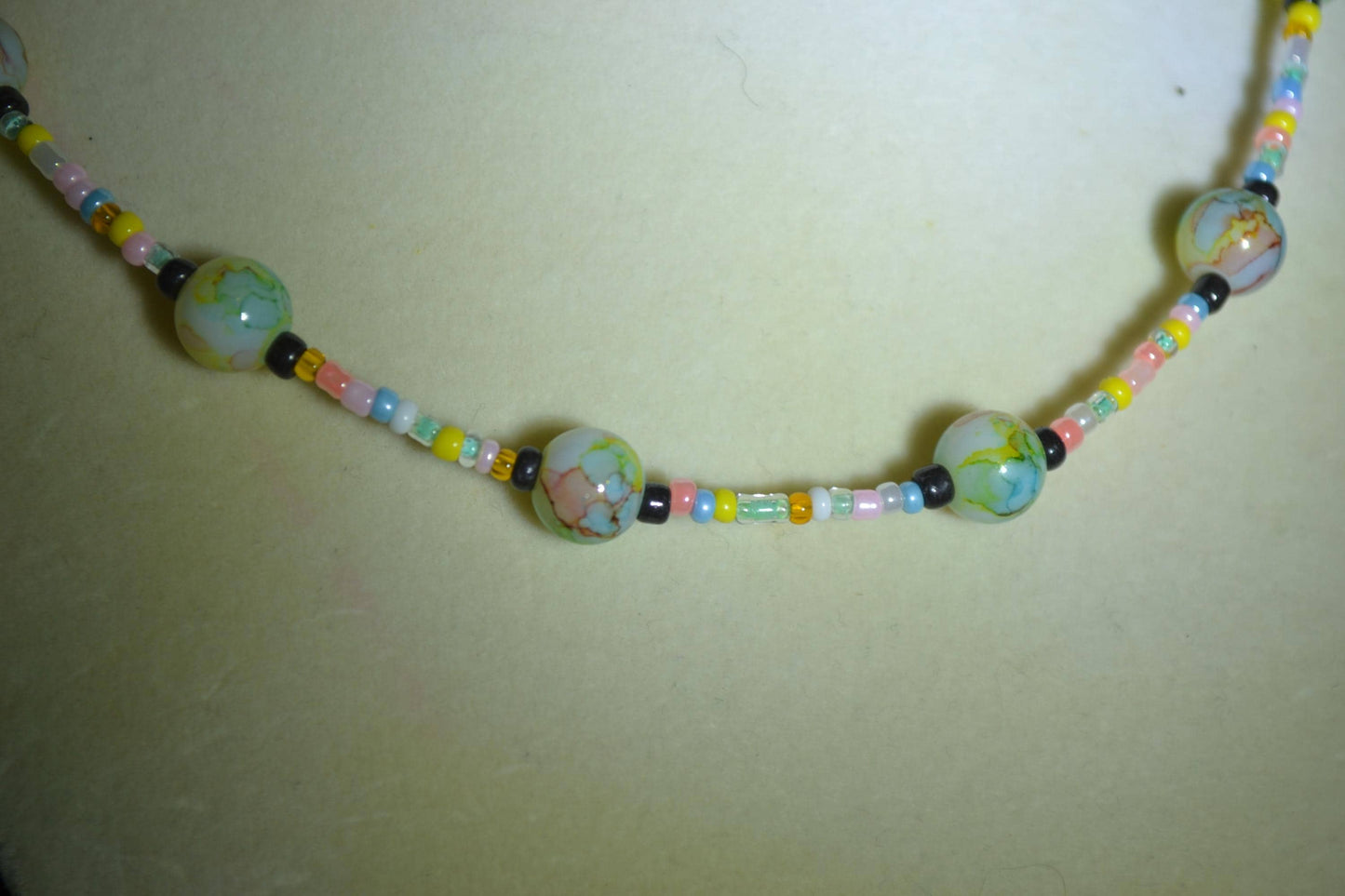 Multicolor glass bead necklace. Pastel rainbow