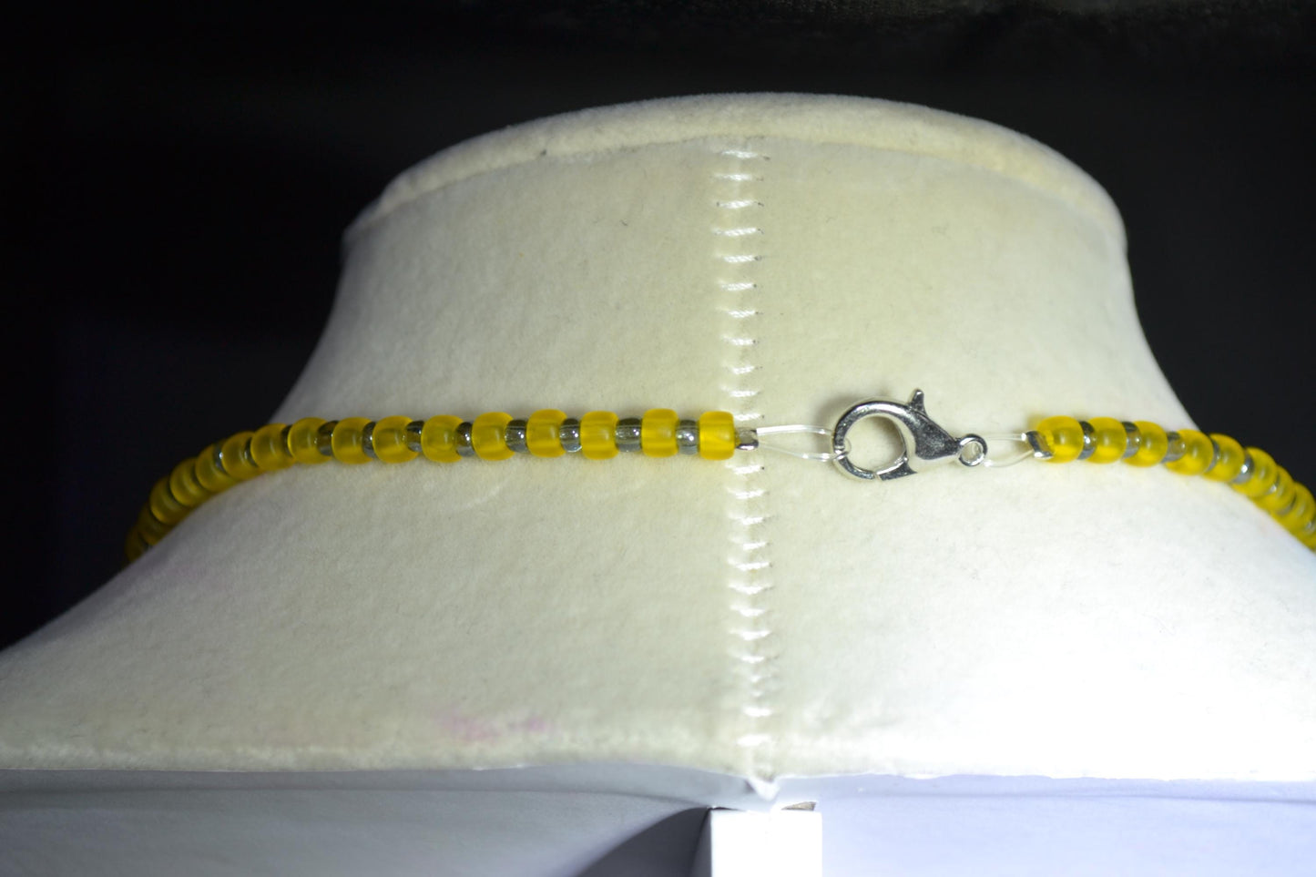 Turquoise pendant glass bead necklace. Yellow and grey