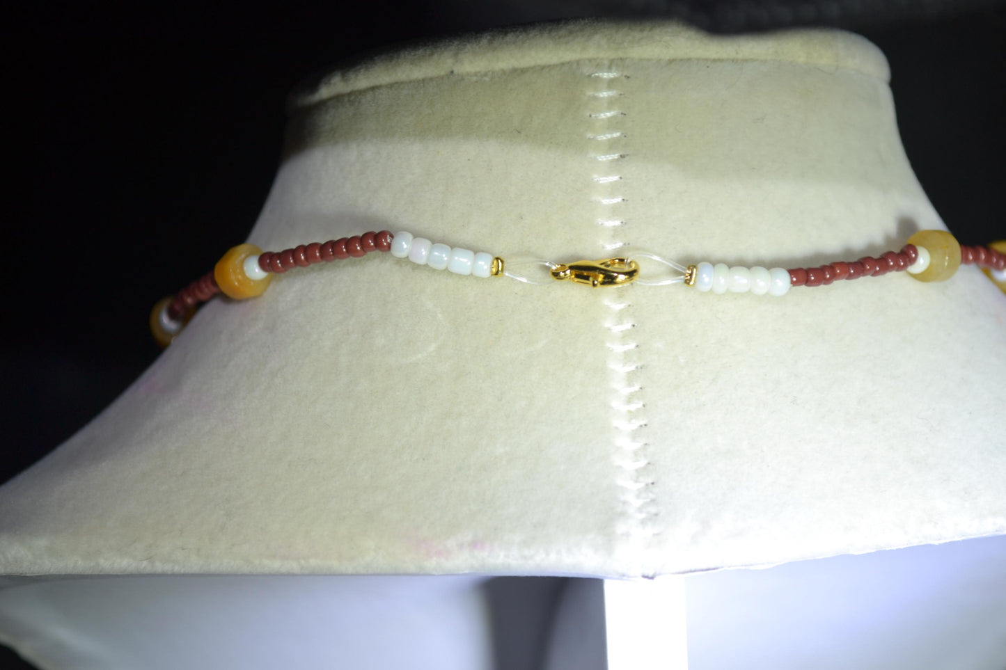 Multicolor glass bead choker. Red, white, and yellow jade