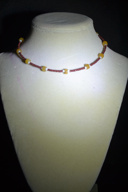 Multicolor glass bead choker. Red, white, and yellow jade