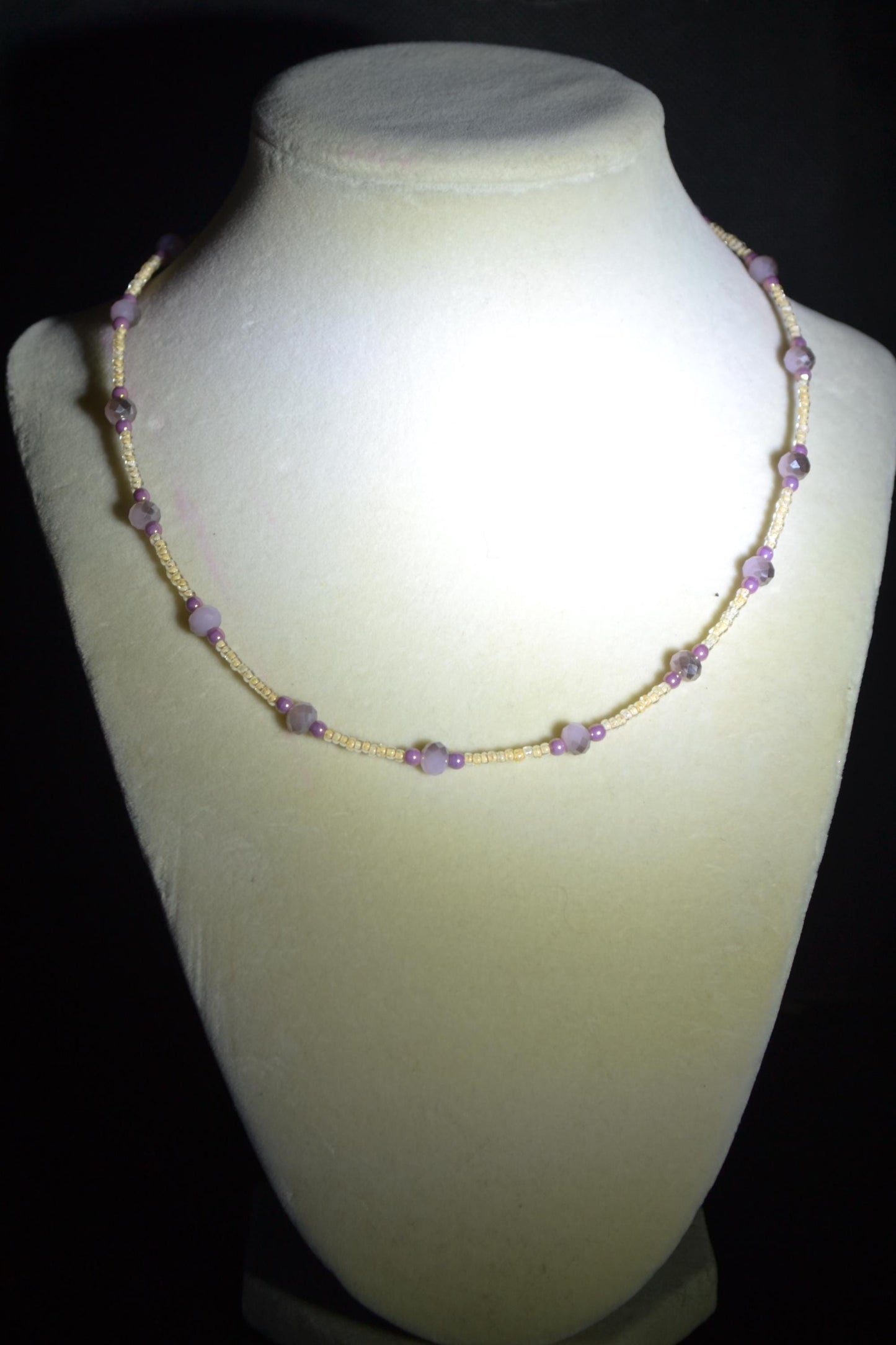 Multicolor glass bead necklace. Yellow and mauve