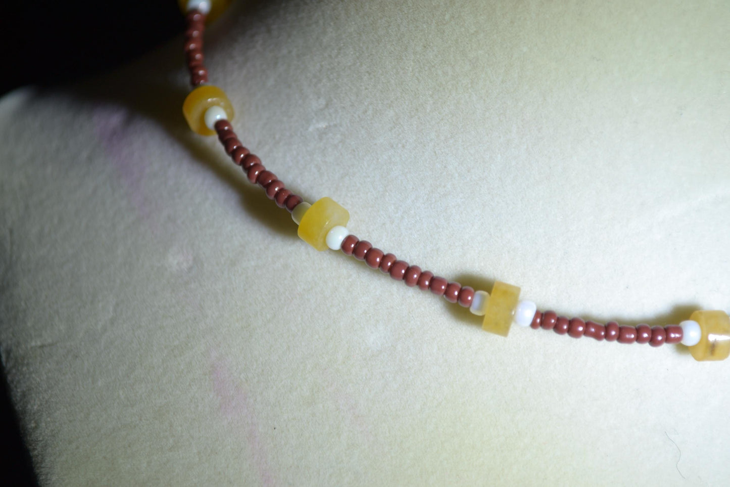 Multicolor glass bead choker. Red, white, and yellow jade