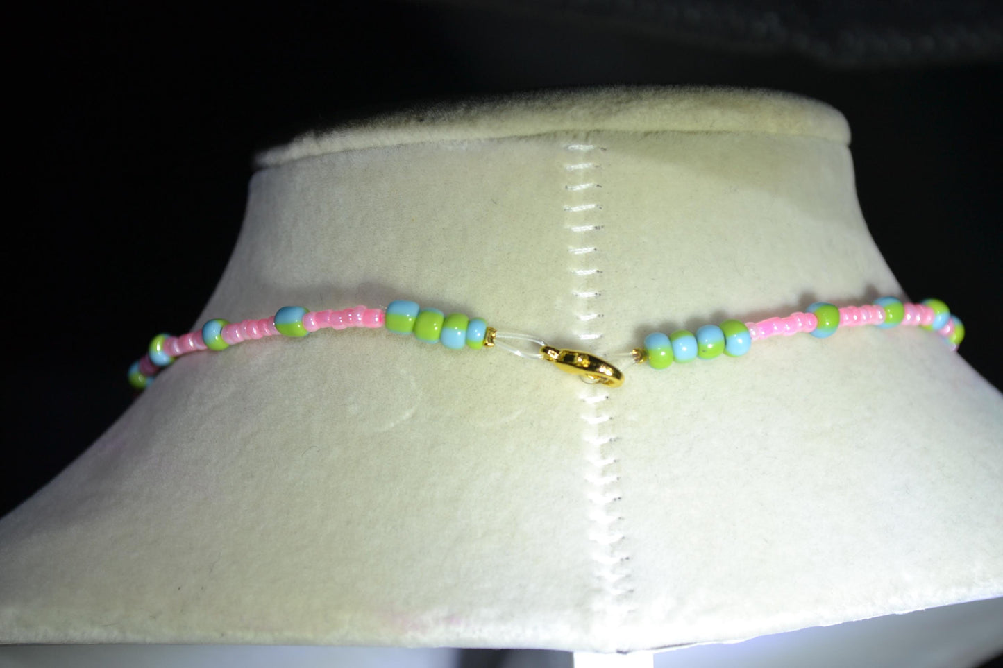 Seashell pendant glass bead choker. Blue, green, and pink