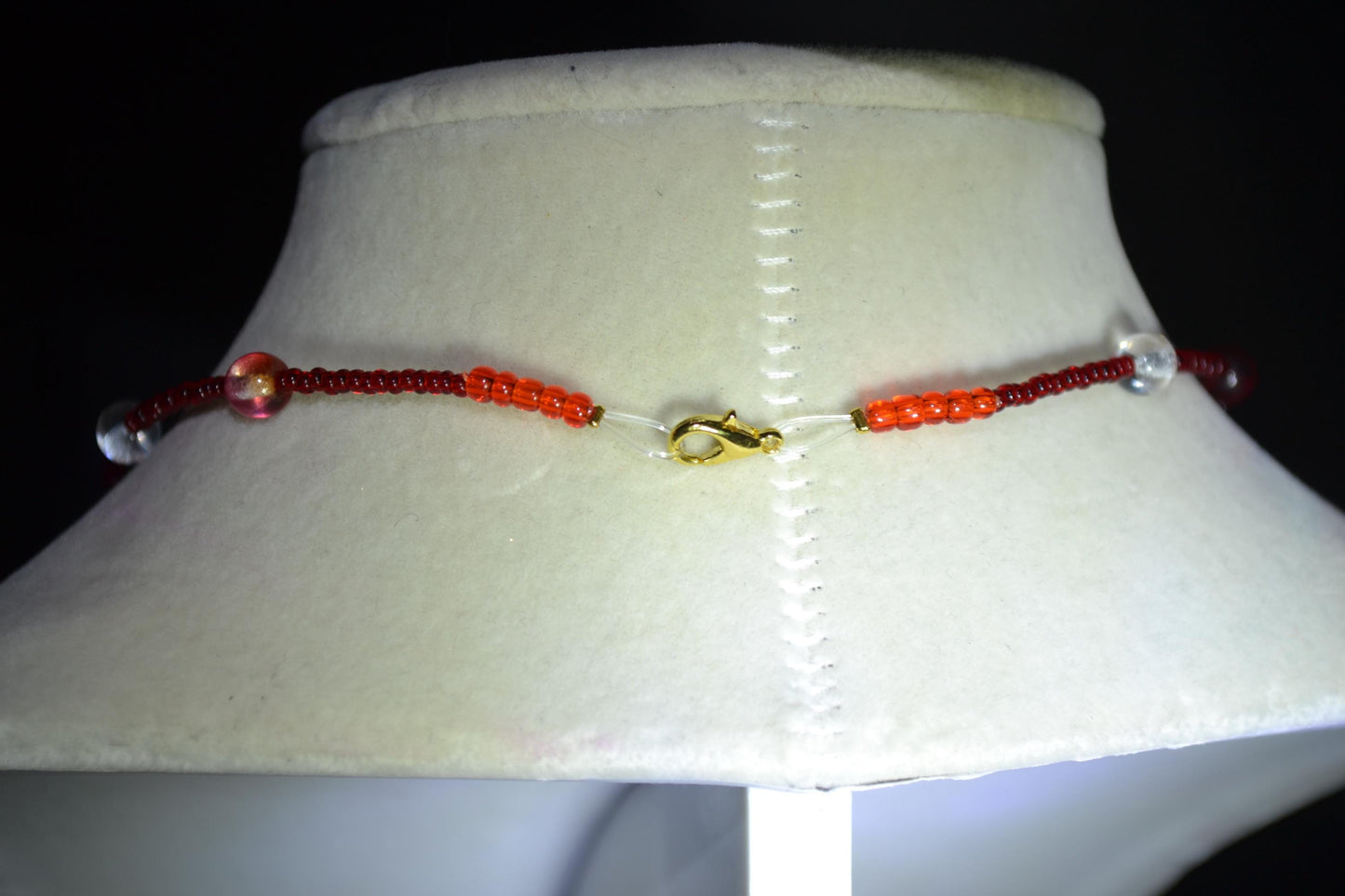 Cherry pendant glass bead choker. Mixed reds